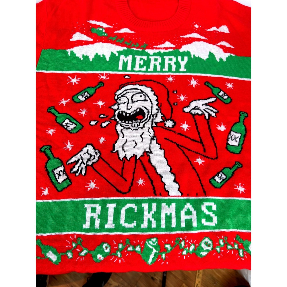 Rick and Morty Merry Rickmas Ugly Christmas Sweater Adult XL Red‎ NWOT
